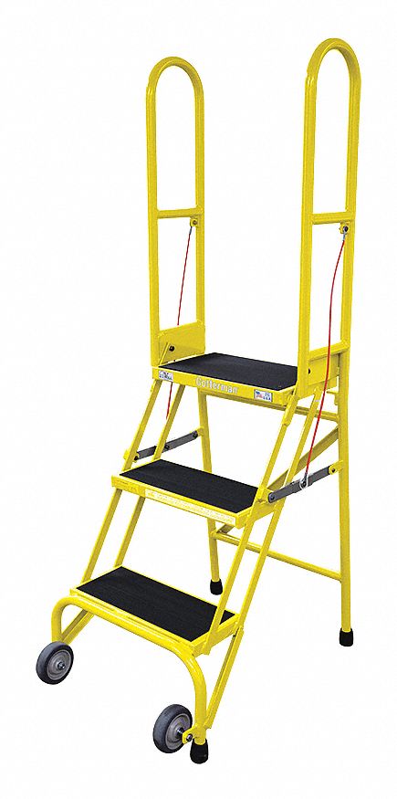 Rolling Ladder: 2.5 ft Platform Ht, Assembled, Steel, 350 lb Load Capacity, 16 in x 10 in
