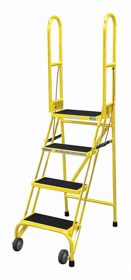 Rolling Ladder: 3.3 ft Platform Ht, Assembled, Steel, 350 lb Load Capacity, 16 in x 10 in