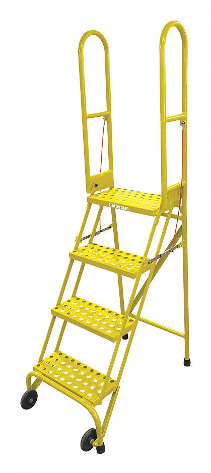 Rolling Ladder: 3.3 ft Platform Ht, Assembled, Steel, 350 lb Load Capacity, 16 in x 10 in