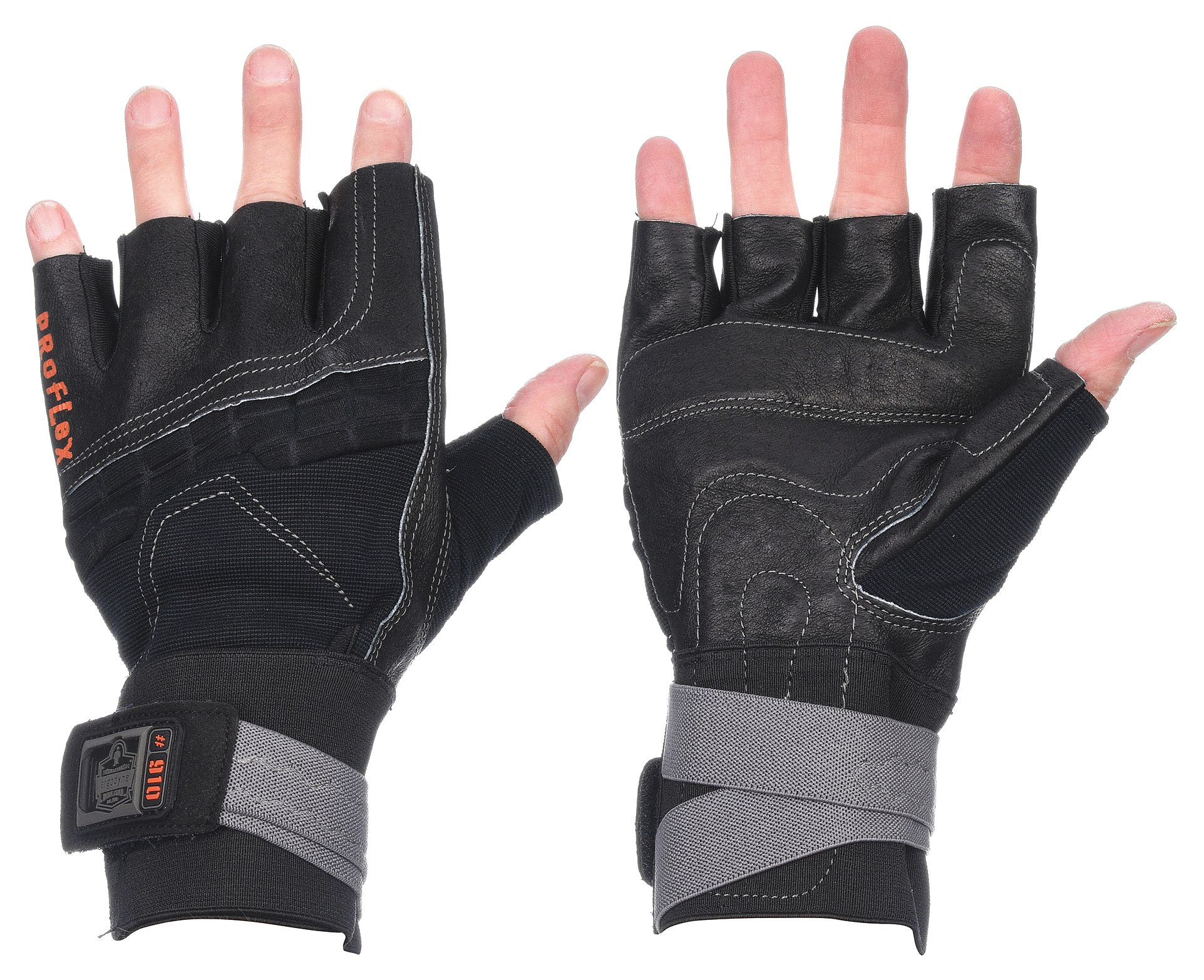 PROFLEX 910 HALF-FINGER IMPACT GLOVES, M, 8, BLK, KNIT STRETCH CUFF, WRIST SUPPORT