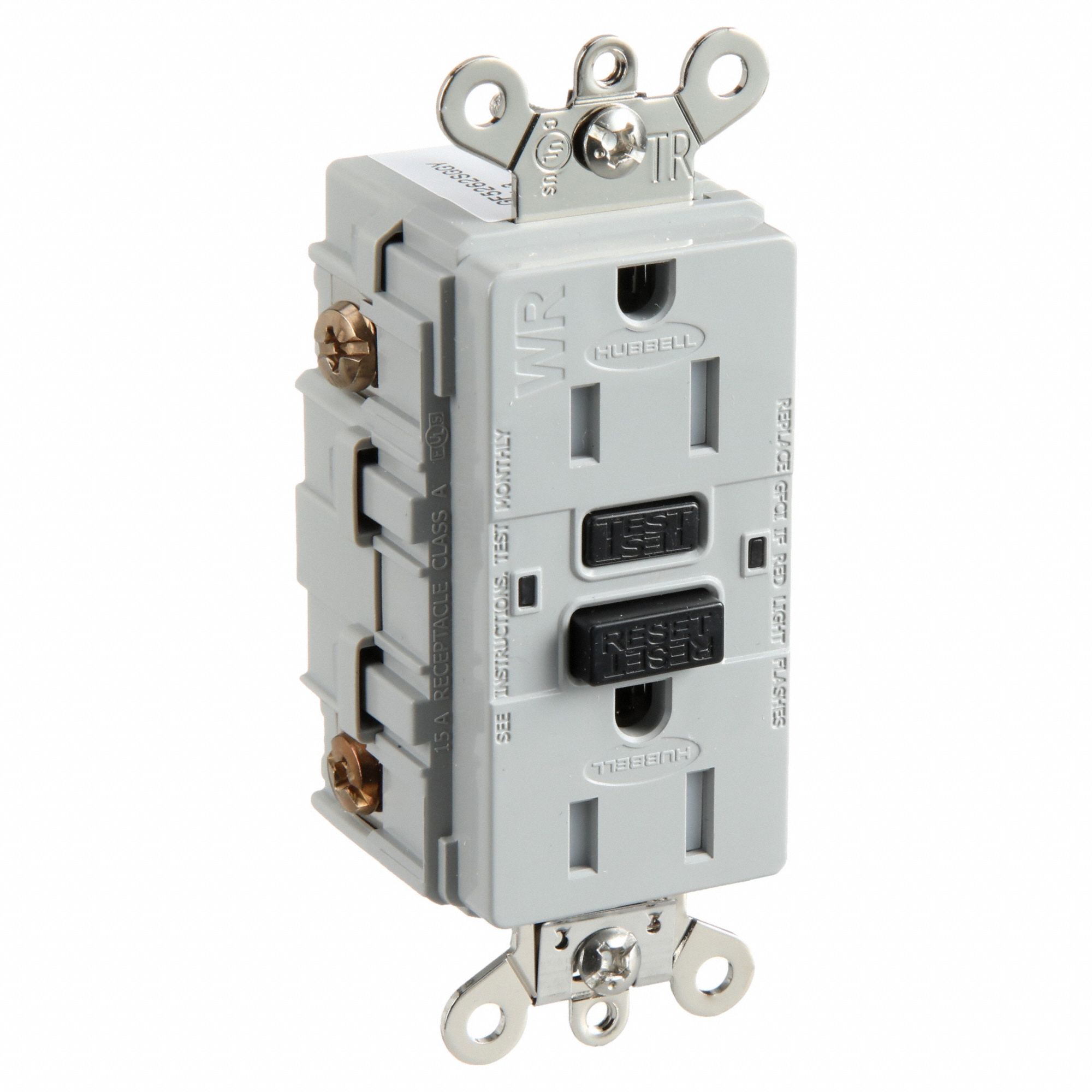 GFCI RECEPTACLE, DUPLEX, 5-15R, 125V AC, 15 A, GREY, 2 POLE/3 WIRE, SCREW TERMINALS