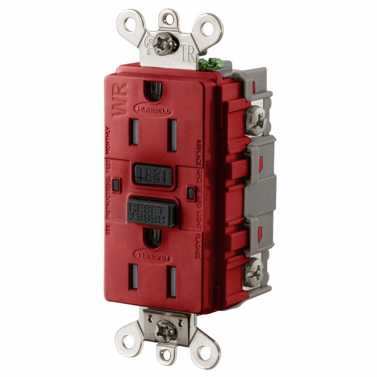 GFCI RECEPTACLE, DUPLEX, 5-15R, 125V AC, 15 A, RED, 2 POLE/3 WIRE, SCREW TERMINALS