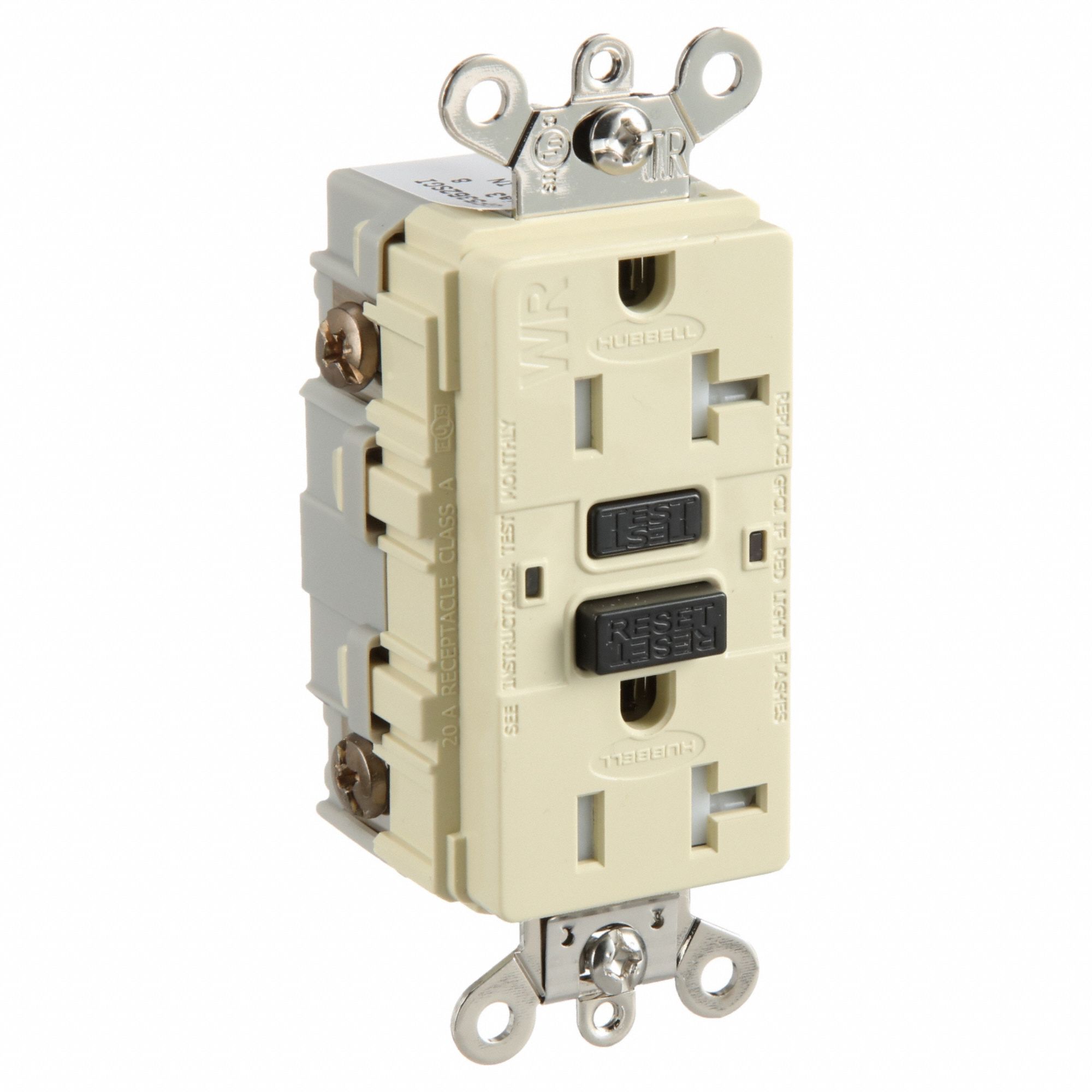 GFCI RECEPTACLE, DUPLEX, 5-20R, 125V AC, 20 A, IVORY, 2 POLE/3 WIRE, SCREW TERMINALS