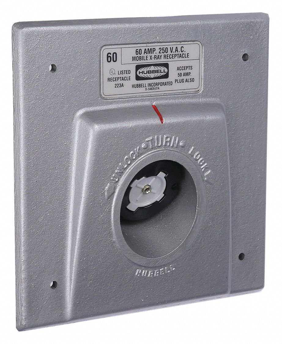 Locking Receptacle: Non-NEMA, 60 A, 250V AC, Flanged, 2 Poles