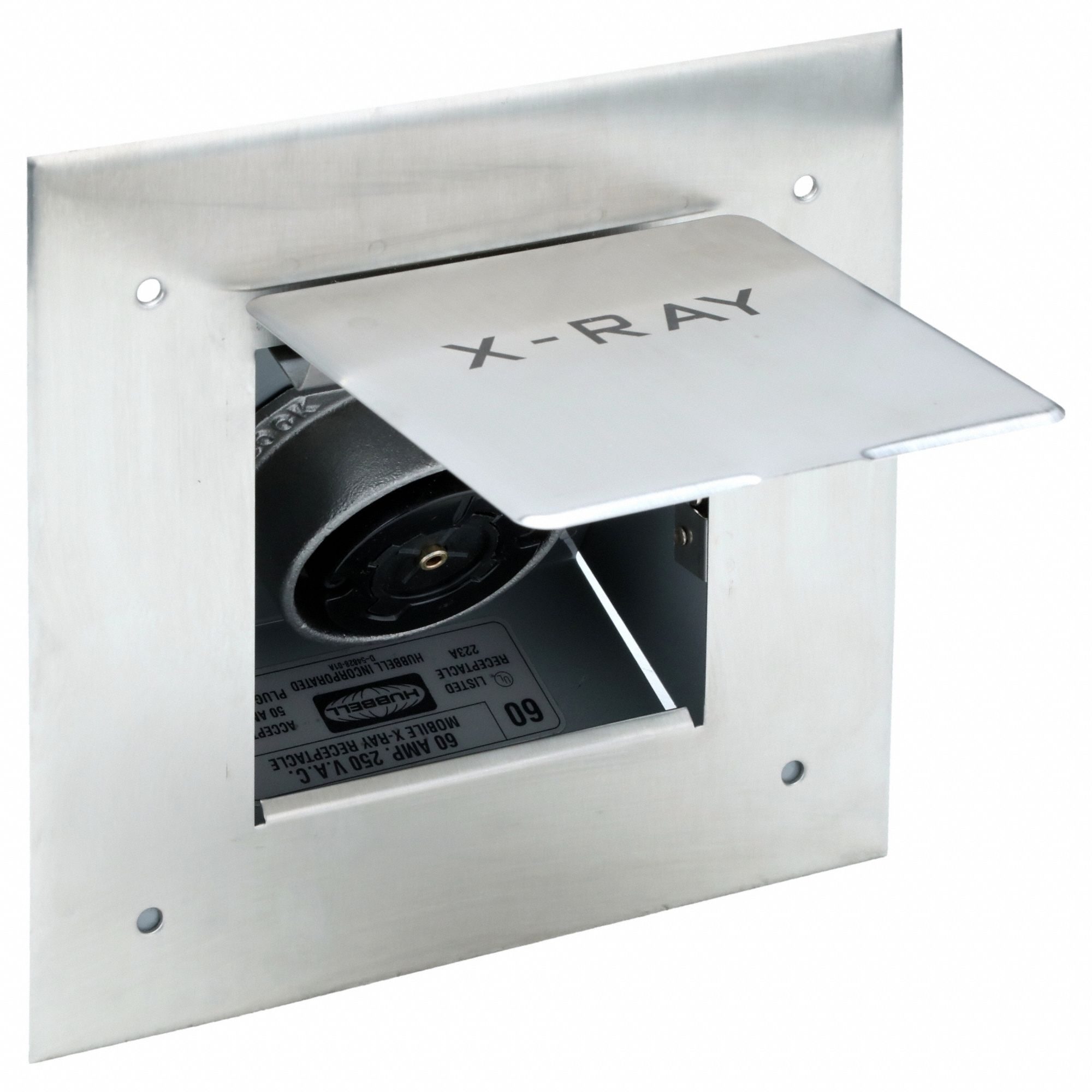 Locking Receptacle: Non-NEMA, 60 A, 250V AC, Flanged, 2 Poles, Hospital Grade