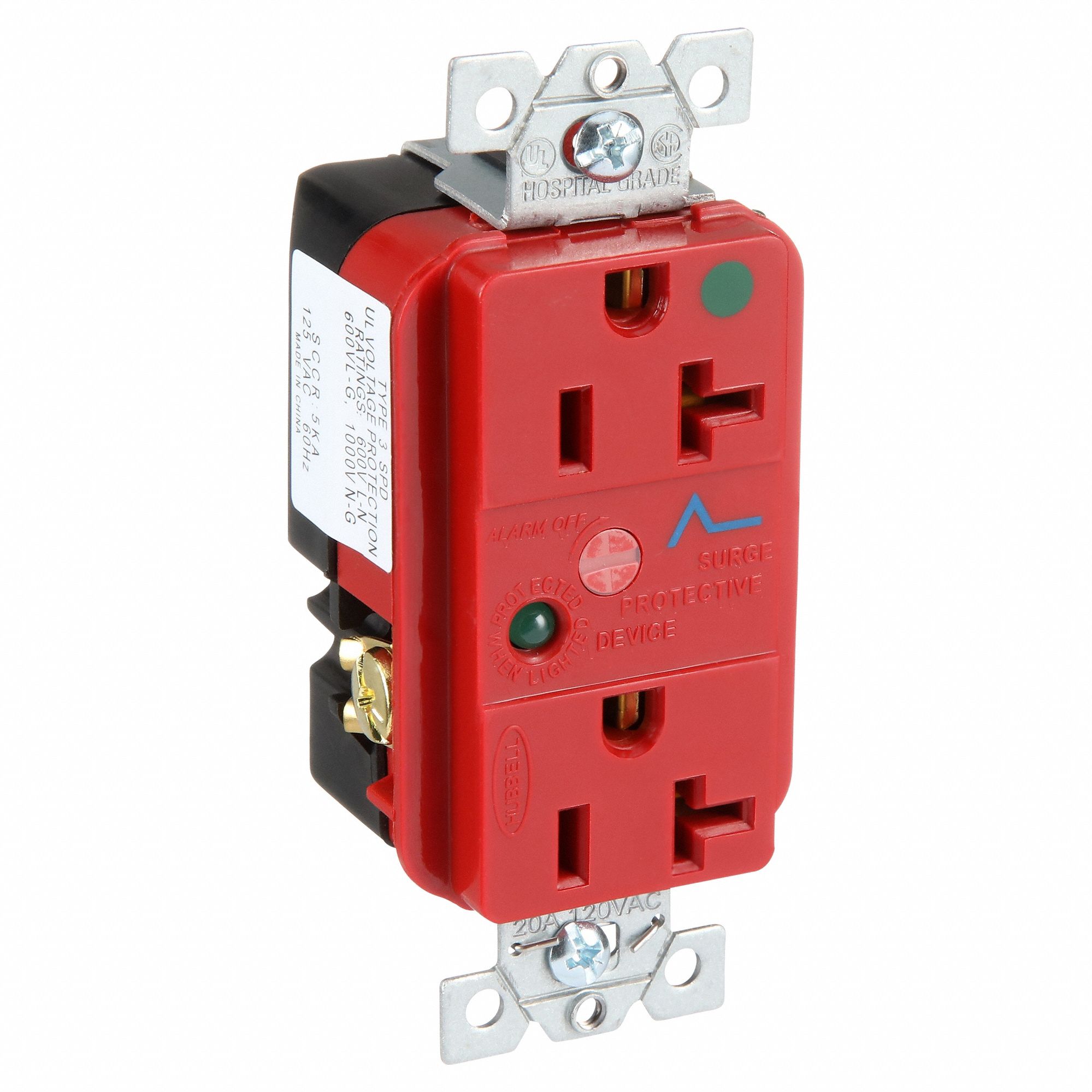 RÉCIPIENT, PRISE DOUBLE, 2 PÔLES/3 FILS, NYLON, 125 V CA, 20 A, BORNES À VIS, 5-20R, 1 CV, ROUGE