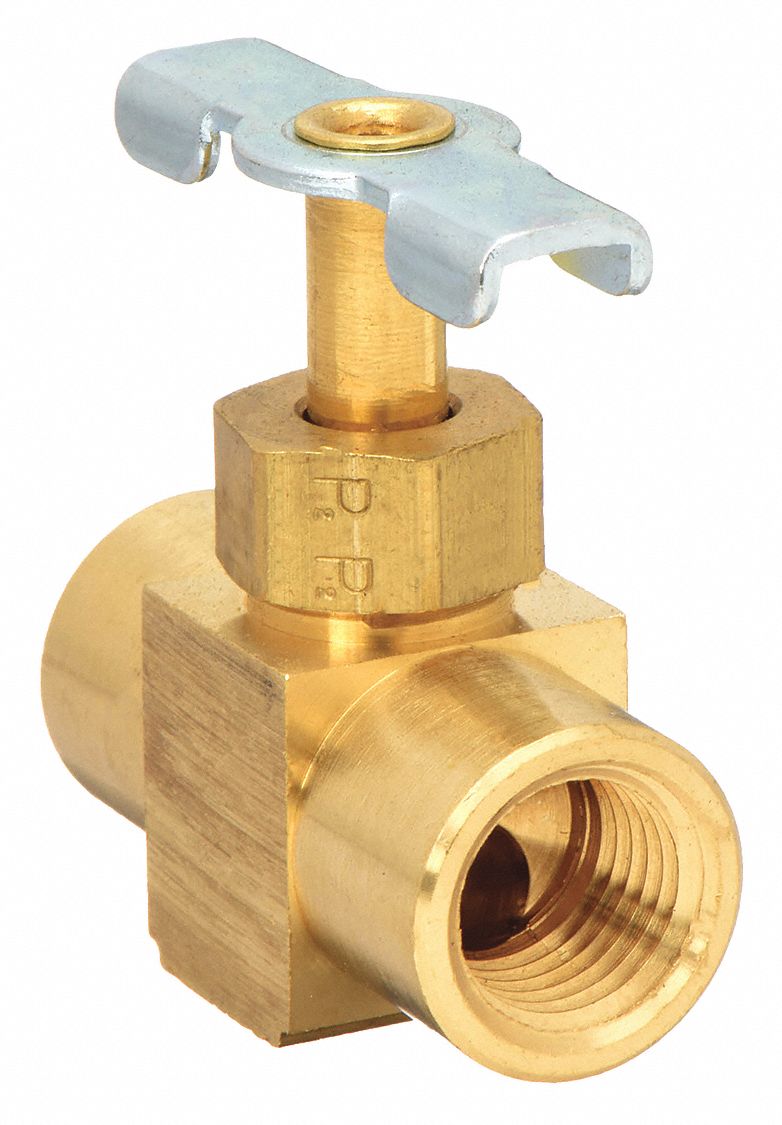 NEEDLE VALVE, INLINE VALVE BODY, BRASS, SCREW-IN BONNET, ¼ IN PIPE, FIP X FIP, FEMALE