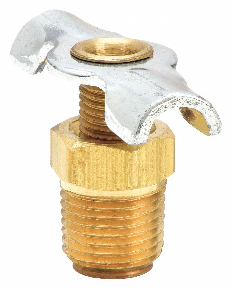 DRAIN COCK: ⅛ IN PIPE SIZE, BRASS, ⅛ IN MNPT, INLINE BODY, 150 PSI MAX. PRESSURE, WING