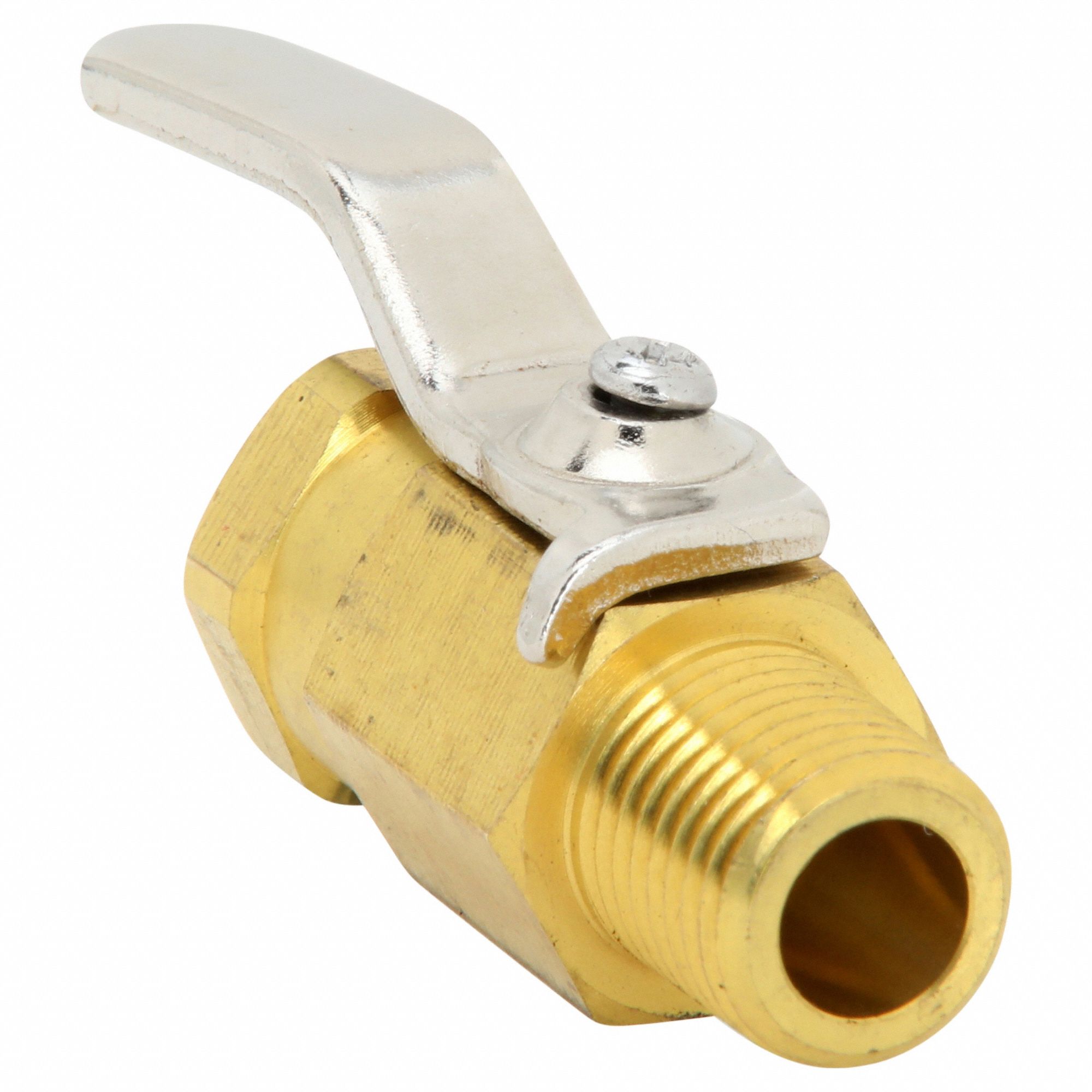 Manual Two-Way Ball Valve: 1/4 in, Brass, Straight, MNPT x FNPT, Std Port Ball Port