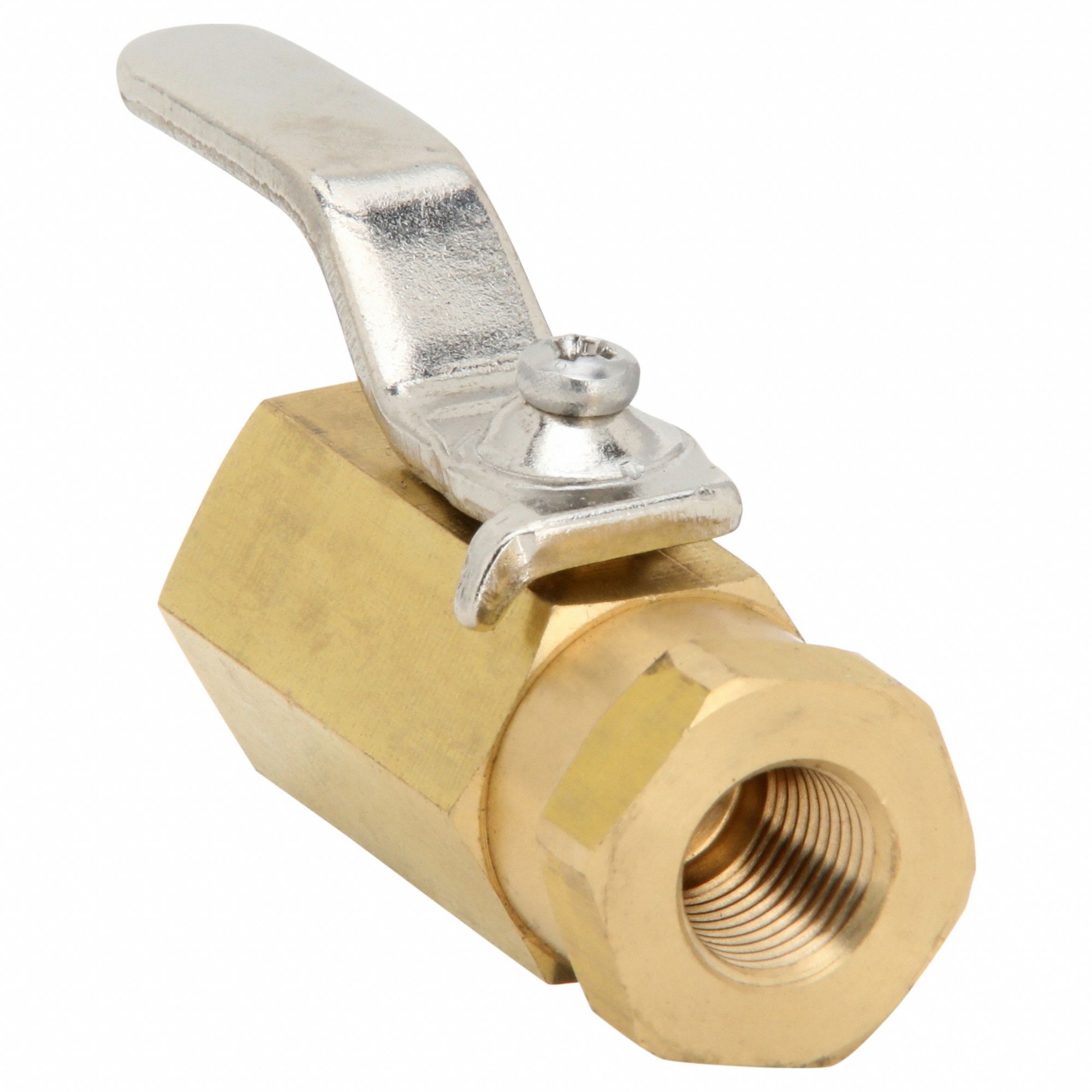Manual Two-Way Ball Valve: 1/8 in, Brass, Straight, FNPT x FNPT, Full Port Ball Port