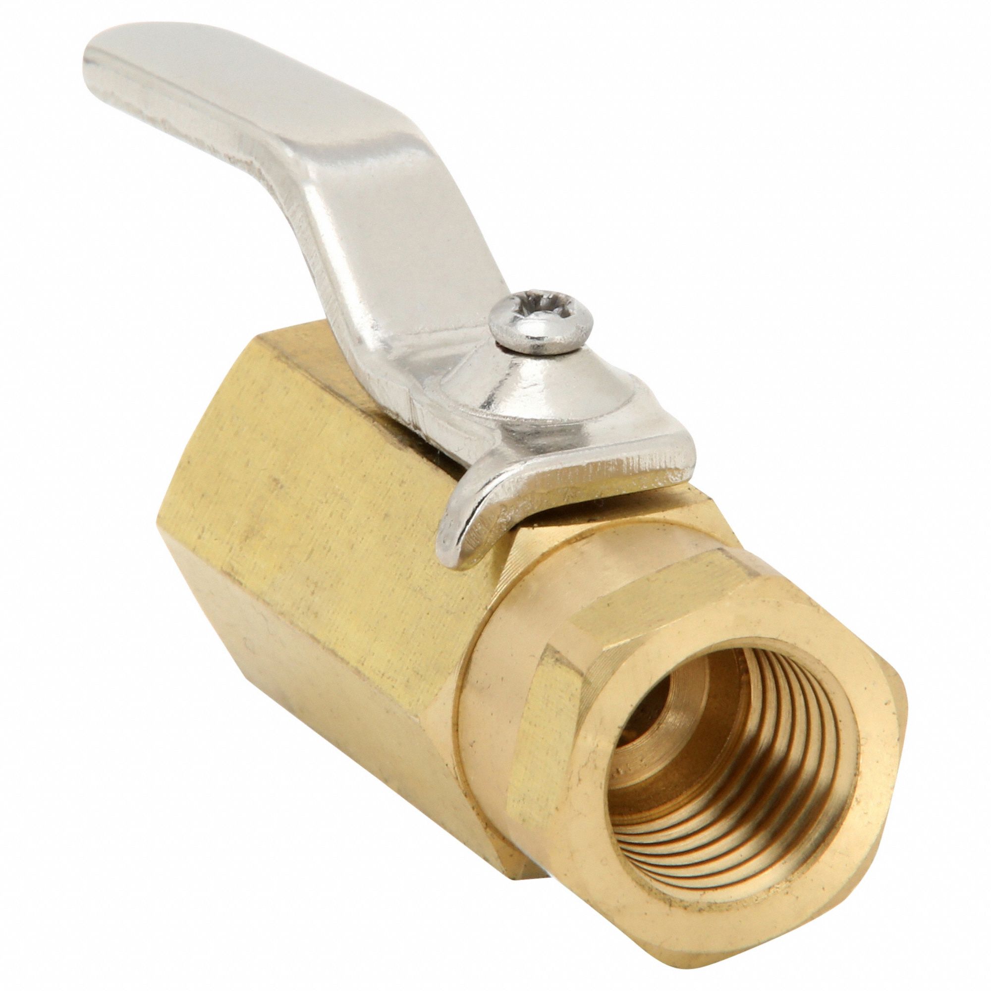 Manual Two-Way Ball Valve: 1/4 in, Brass, Straight, FNPT x FNPT, Std Port Ball Port