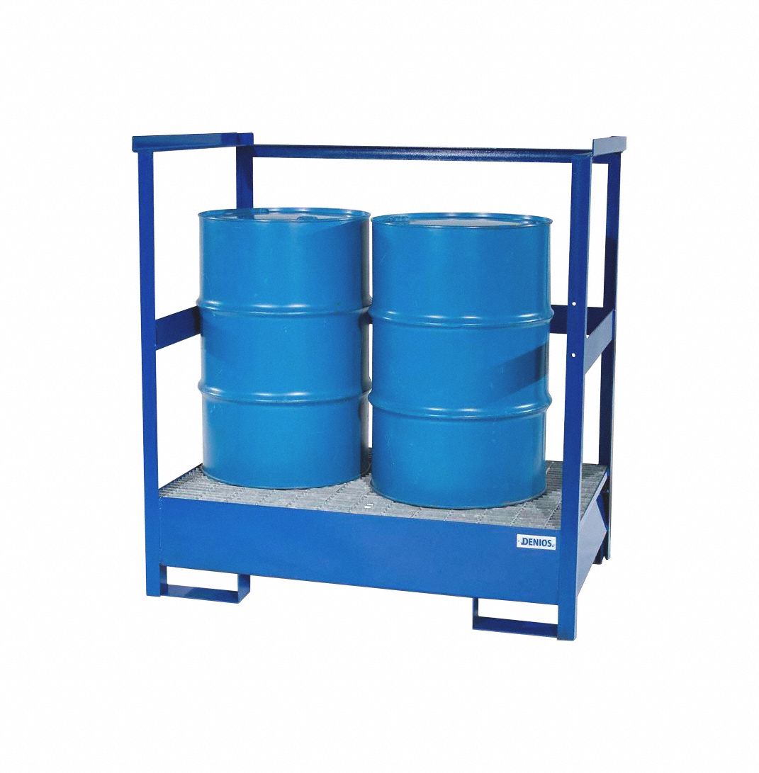 Spill Pallet: For 2 Drums, 54 in x 34 in x 55 in, 66 gal Spill Capacity, Blue