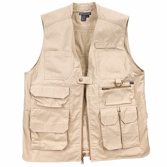 Taclite Vest: 3XL, 6.1 Oz 65% Poly / 35% Cotton Material, Zipper / Button