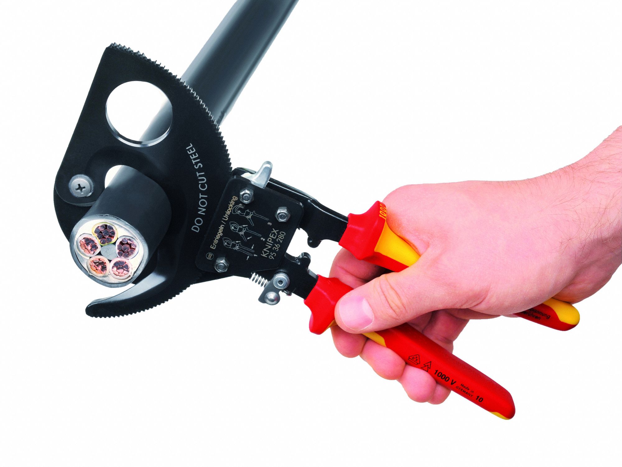 KNIPEX Insulated Ratcheting Cable Cutter: Multi-Component, Shear, For 2 ...