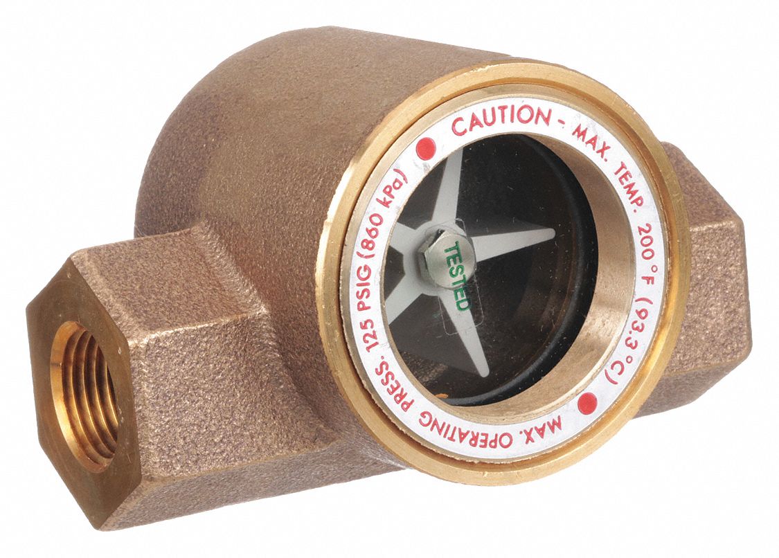 WINDOW SIGHT FLOW INDICATOR WITH IMPELLER: ROTOR, BRONZE, ¾ IN FNPT, ¾ IN CONNECTION SIZE