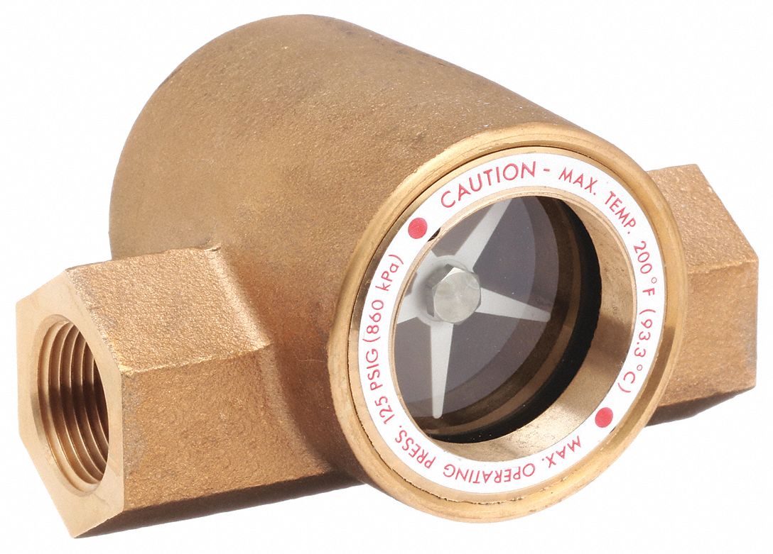 WINDOW SIGHT FLOW INDICATOR WITH IMPELLER: ROTOR, BRONZE, ¾ IN FNPT, ¾ IN CONNECTION SIZE