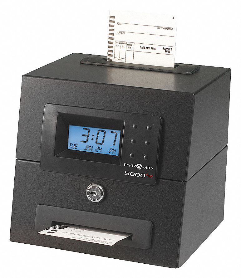 HEAVY-DUTY AUTO TOTALLING TIME CLOCK, WALL/DESK, LCD, BLACK, 8 3/4 X 7 1/4 X 7 1/2 IN