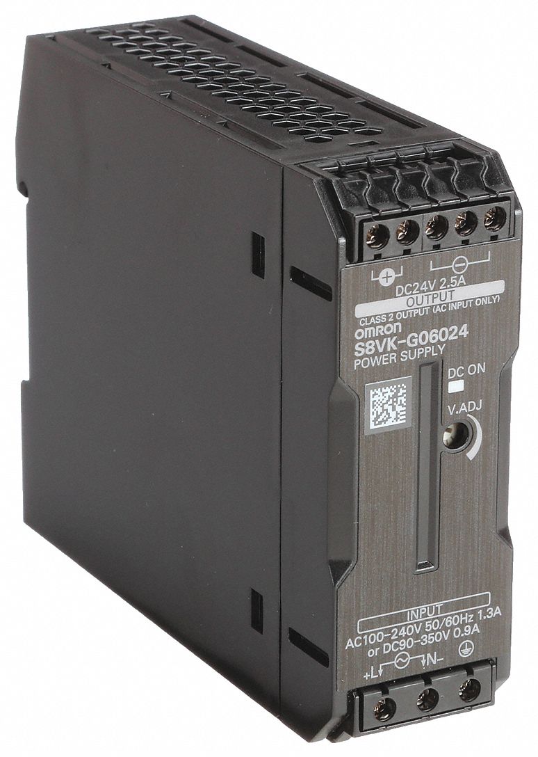 OMRON DC Power Supply: 100 to 240 V AC, Single, 24V DC, 60W, 2.5, DIN Rail