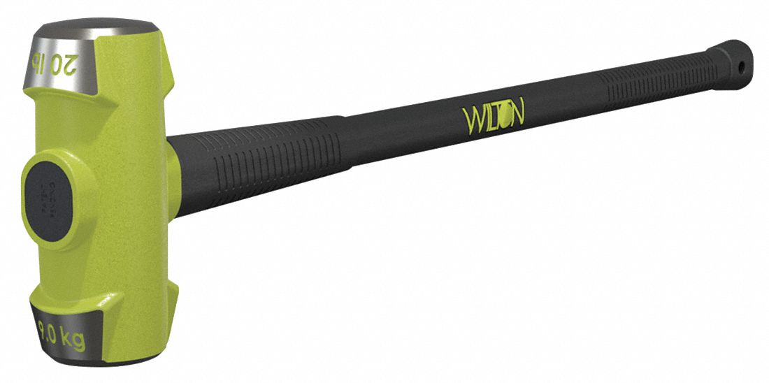 STANDARD SLEDGE HAMMER, STEEL, STEEL HANDLE, 20 LB HEAD WT, 3 IN DIA, 26 IN OVERALL L, ROUND SHAPE