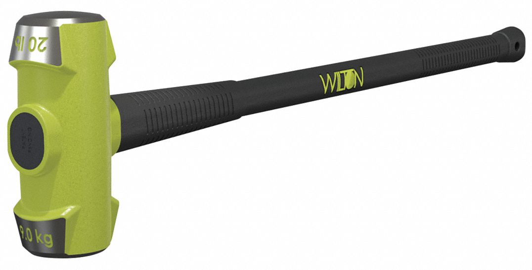 STANDARD SLEDGE HAMMER, STEEL, STEEL HANDLE, 20 LB HEAD WT, 3 IN DIA, 32 IN OVERALL L, ROUND SHAPE