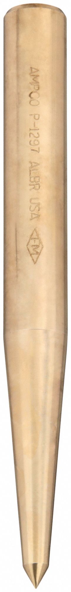 Center Punch: Non-Sparking, 23/64 in Tip Size, Round, 15/16 in Shank Dia, 8 in Overall Lg, P-1296