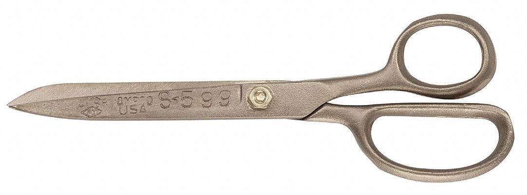 Industrial Shears: Right-Hand, 12 in Overall Lg, Straight, Aluminum Bronze, Pointed