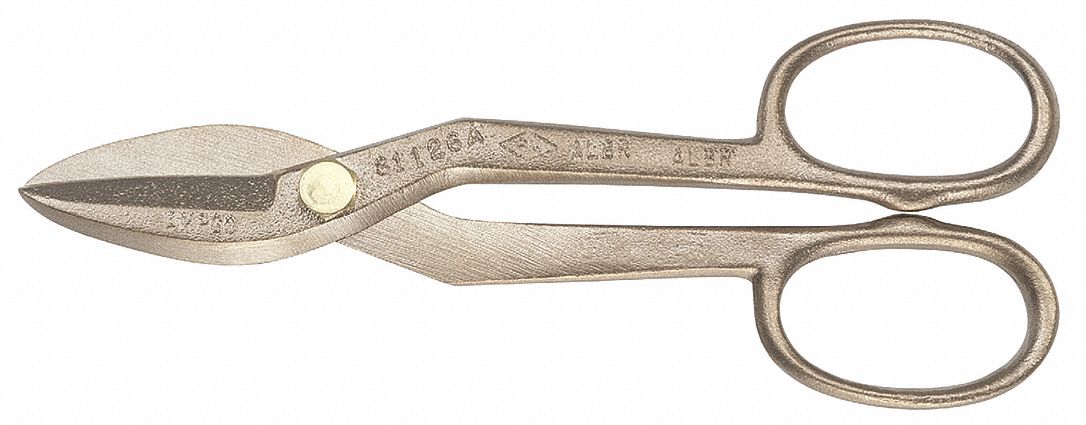 Tinners Snip: Straight, 14 in Overall Lg, 4 1/2 in Cutting Lg, Aluminum Bronze, Plastic, Metal