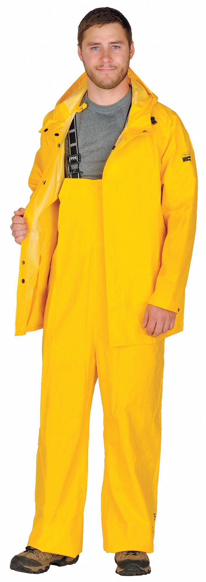 HELLY HANSEN Rain Jacket Rain Jacket, XL, Yellow, Snap, Attached Hood