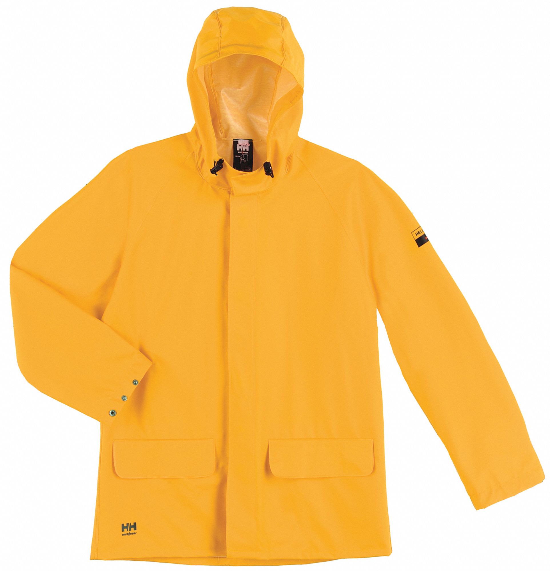 HELLY HANSEN Yellow, Rain Jacket, M, Polyester, PVC, Men's, Hood Style ...