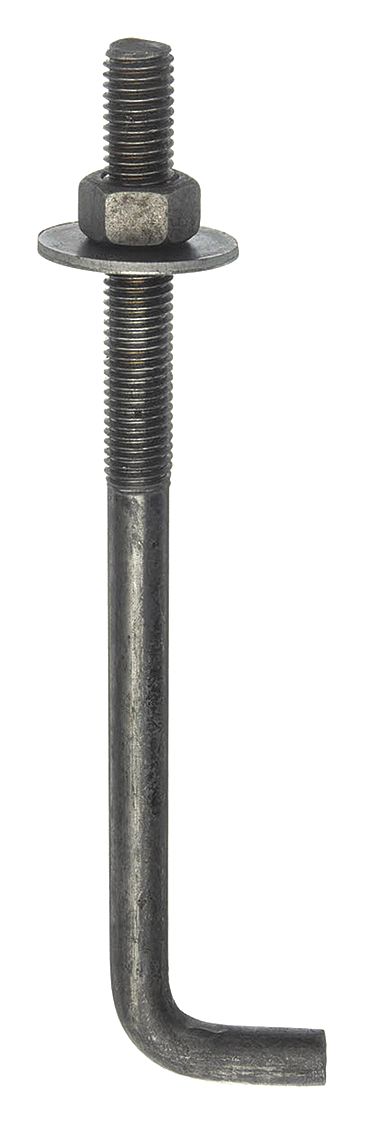 Anchor Bolt: L Hook Anchor, 1/2 in Dia, 10 in Body Lg, 1/2"-13 Thread Size, Steel, Plain, Steel
