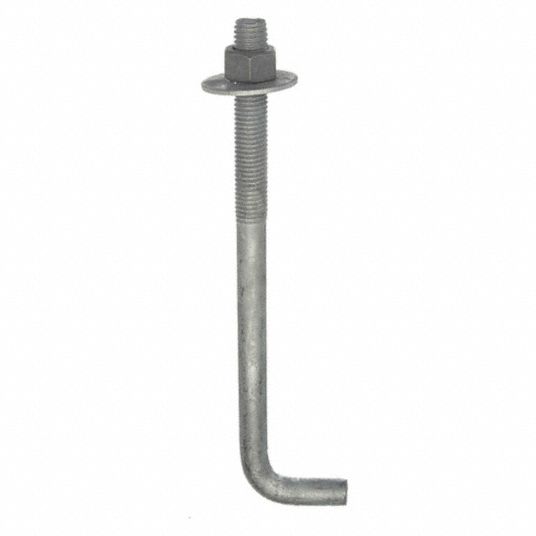 Anchor Bolt: L Hook Anchor, 0.625 in Dia, 10 in Body Lg, 5/8-11 Thread  Size, Steel, 2 in Hook Lg