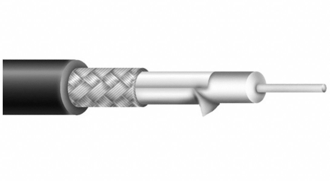 CAROL Coaxial Cable, 1,000 ft Length, 18 AWG Conductor Size, Black, PVC