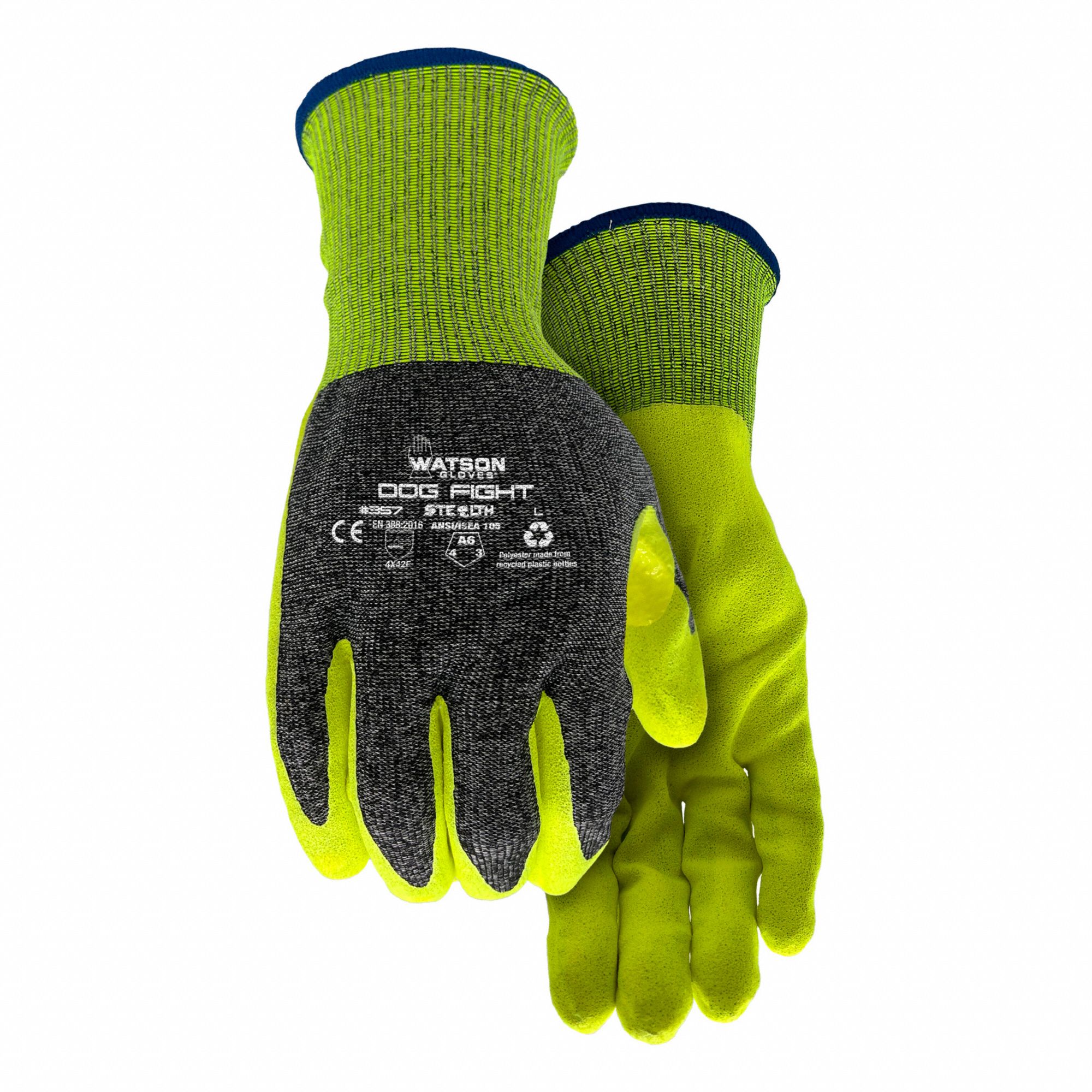 CUT-RESISTANT GLOVES, SANDY COATING, M/8, GREY/HI-VIZ YELLOW, NITRILE