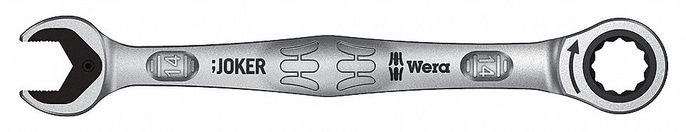 COMBINATION WRENCH, ALLOY STEEL, NICKEL CHROME, 14 MM HEAD SIZE, 7⅜ IN OVERALL L, REVERSING