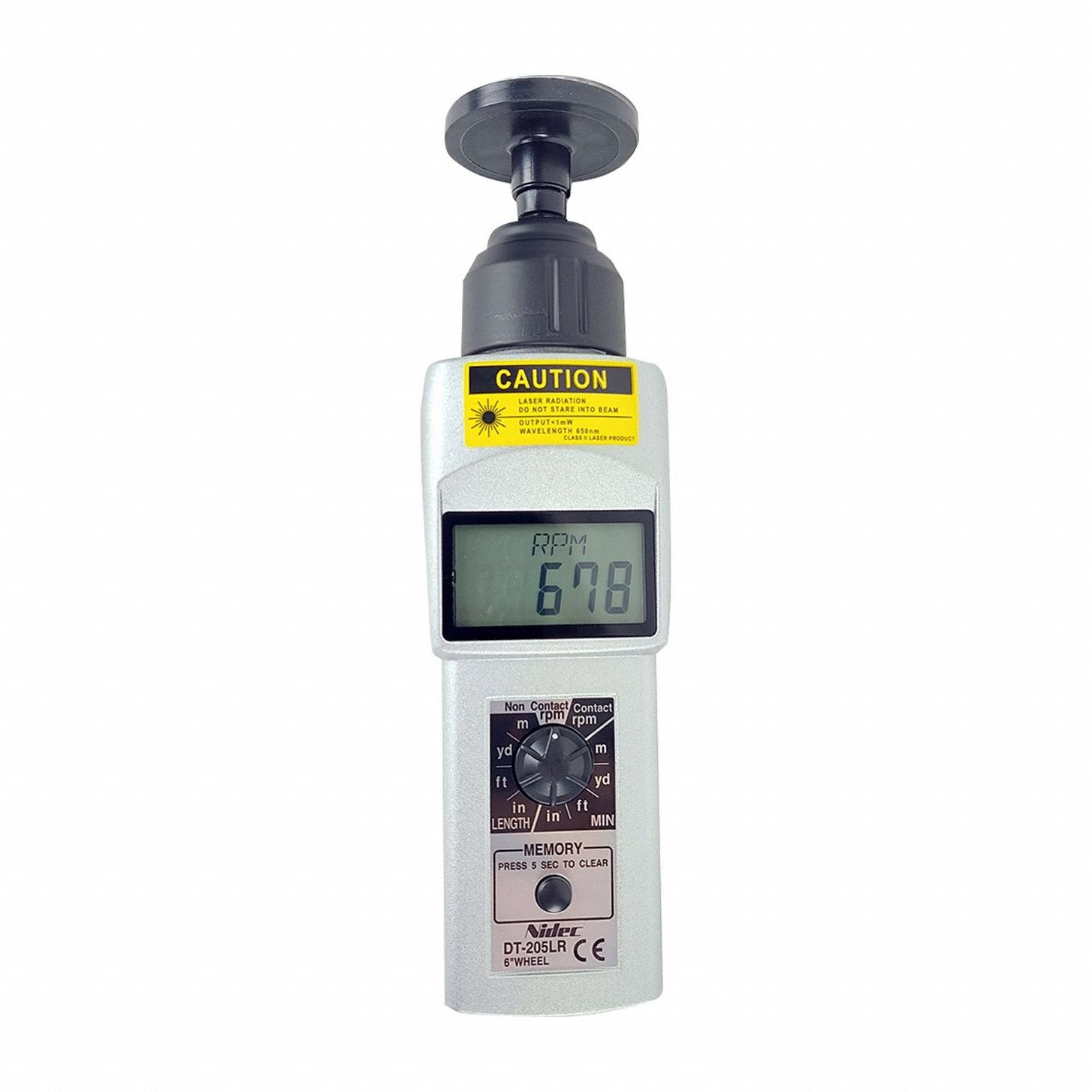 Tachometer: +/-0.006% RPM Accuracy, 1 RPM, 25, 000 RPM Max Contact RPM, Included, NIST