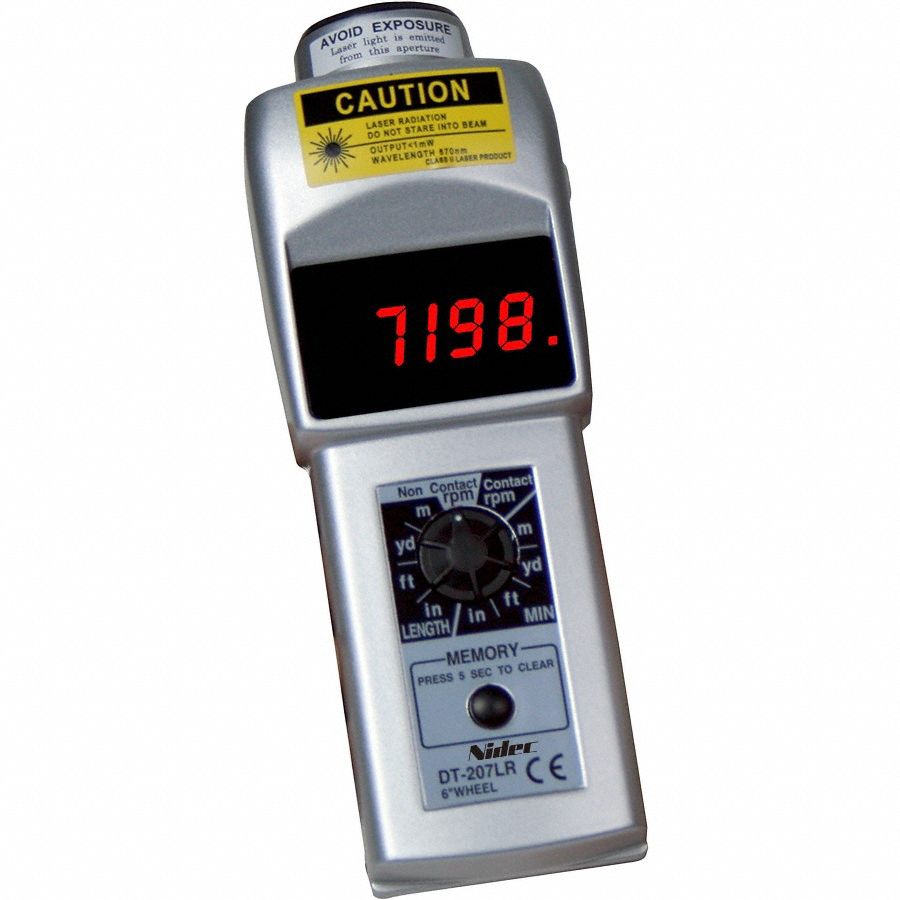 Tachometer: +/-0.006% RPM Accuracy, 1 RPM, 25, 000 RPM Max Contact RPM, Included, NIST