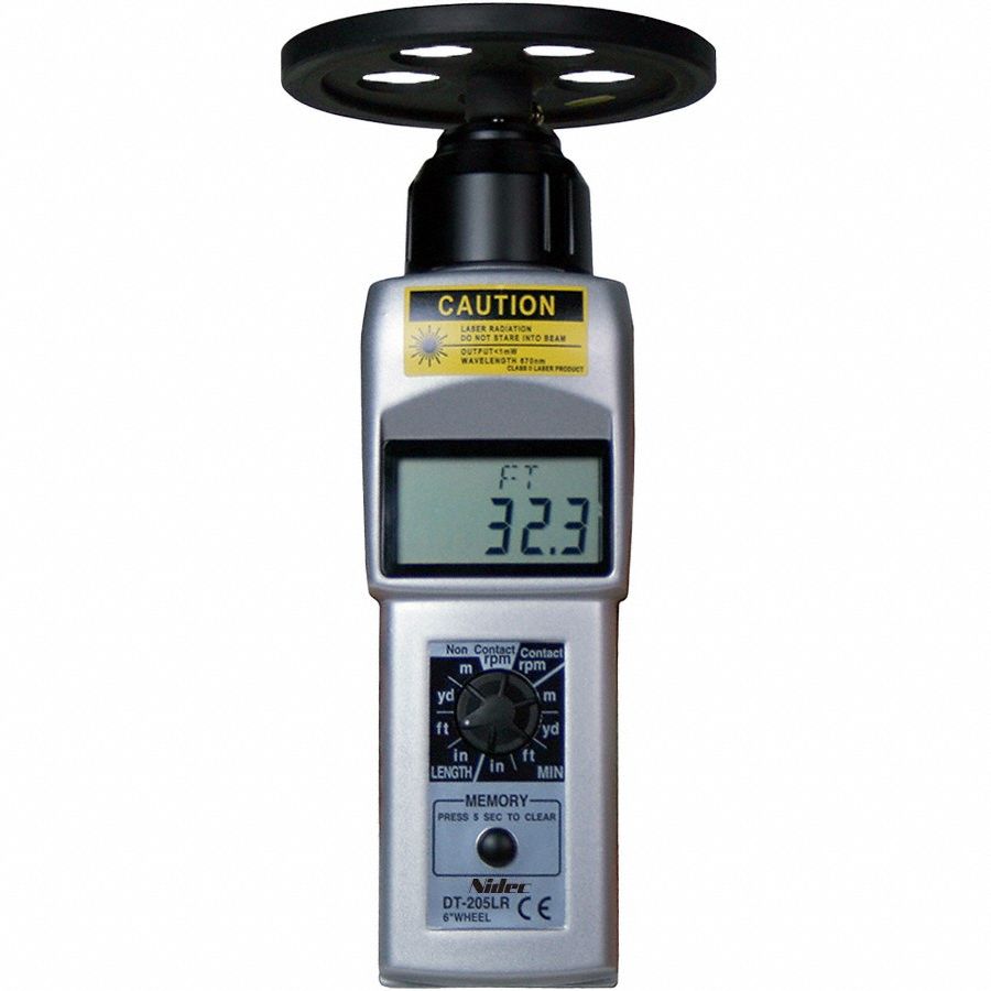 Tachometer: +/-0.006% RPM Accuracy, 1 RPM, 25, 000 RPM Max Contact RPM, Included, NIST