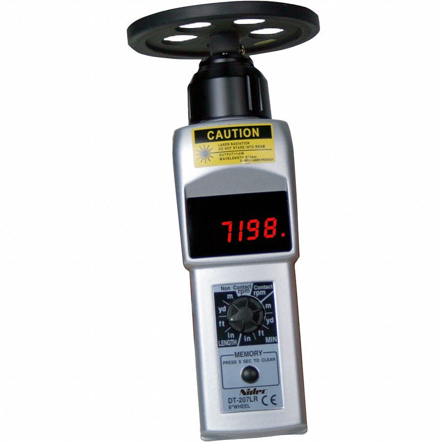 Tachometer: +/-0.006% RPM Accuracy, 1 RPM, 25, 000 RPM Max Contact RPM, Included, NIST