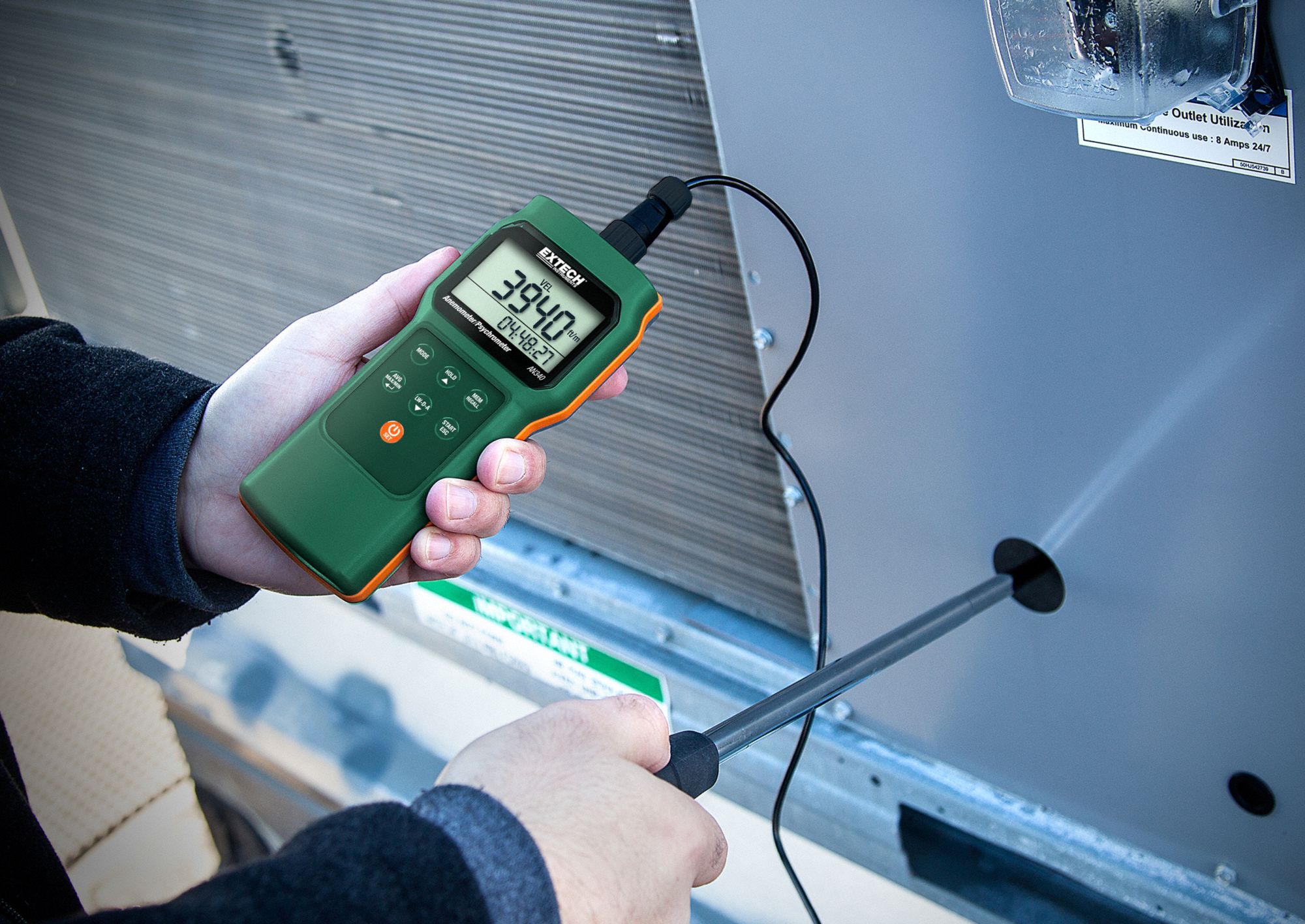 EXTECH Anemometer, Rotating Vane and Thermistor, Yes, Yes, 98 to 3,937