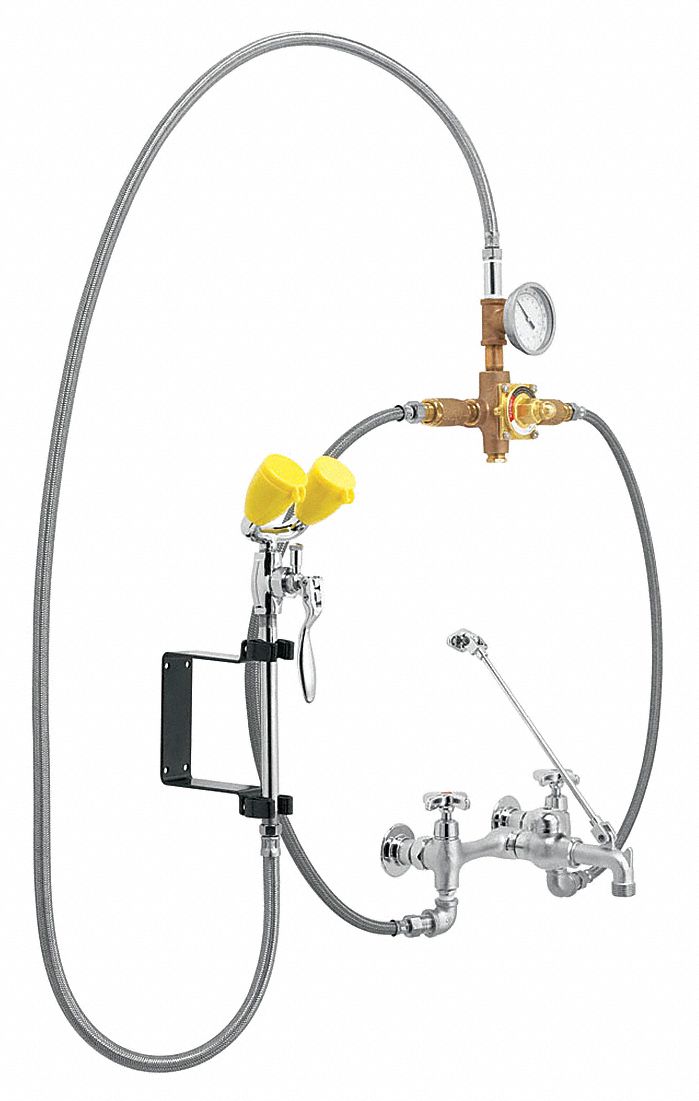 Dual Head Drench Hose w/Faucet, Wall, 6 ft