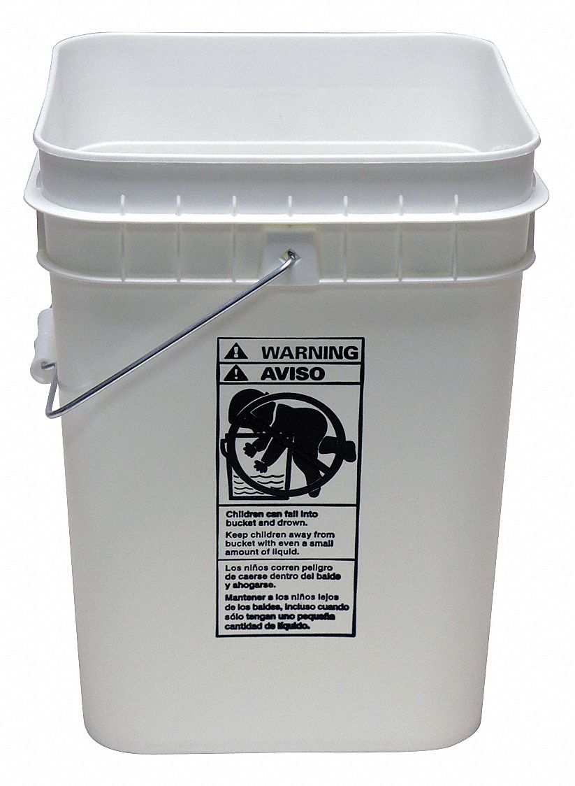 GRAINGER APPROVED 4.0 gal Polyethylene Square Pail, White 21YK47