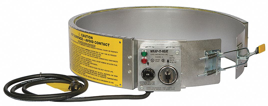 Drum Heater: 115V AC, 1, 750 W Watts, 10°F to 500°F, Aluminized Steel, Drums, Indoor