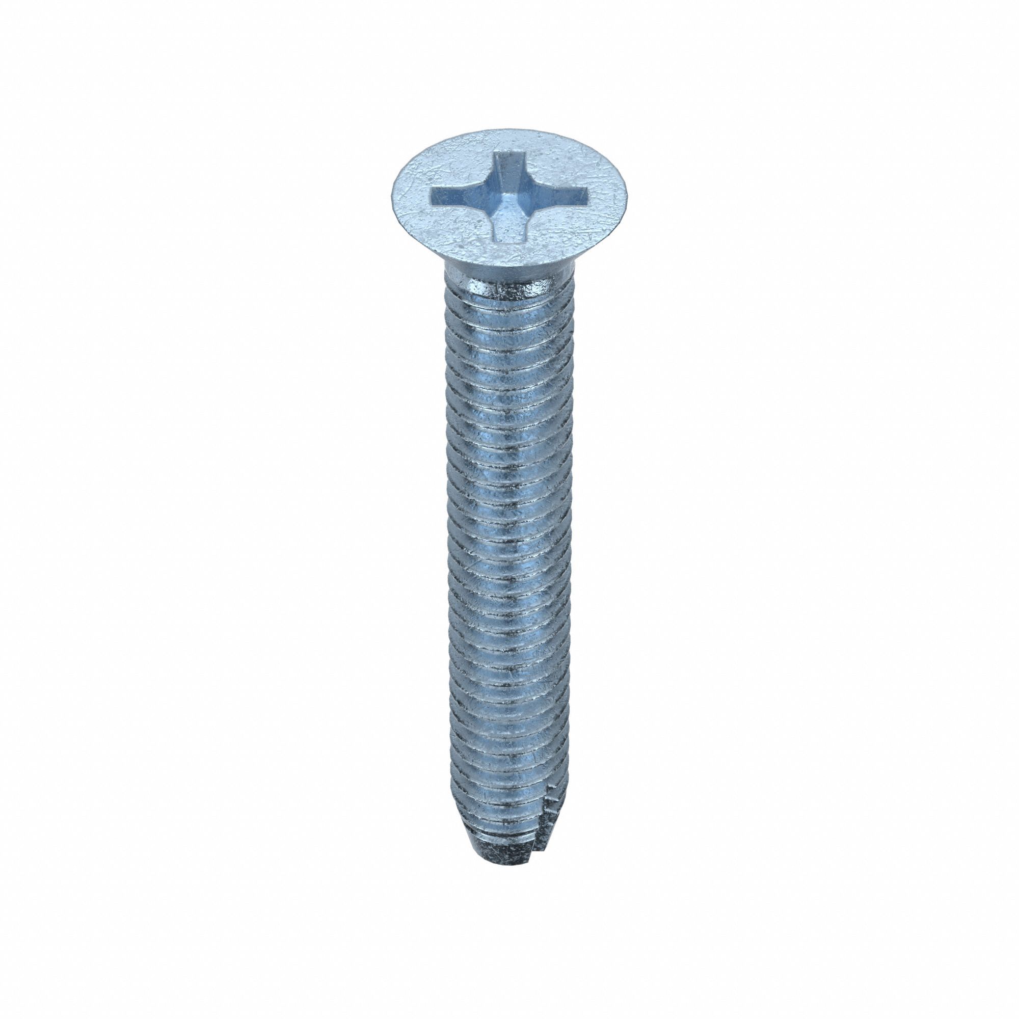 Thread-Cutting Screw: 8/32 in Size, 1 in Lg, Flat, Phillips, Steel, Zinc-Plated, 100 PK