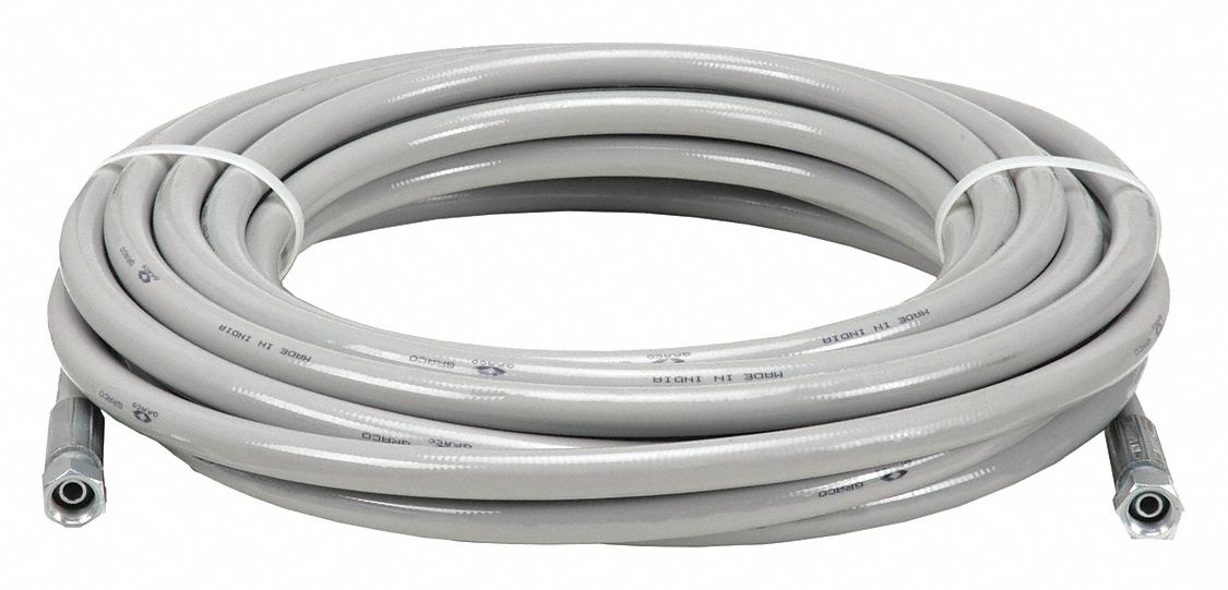 High-Pressure Spray Hose: 1/4 in Inside Dia, 50 ft Overall Lg, Nylon, Nylon, Gray, Female
