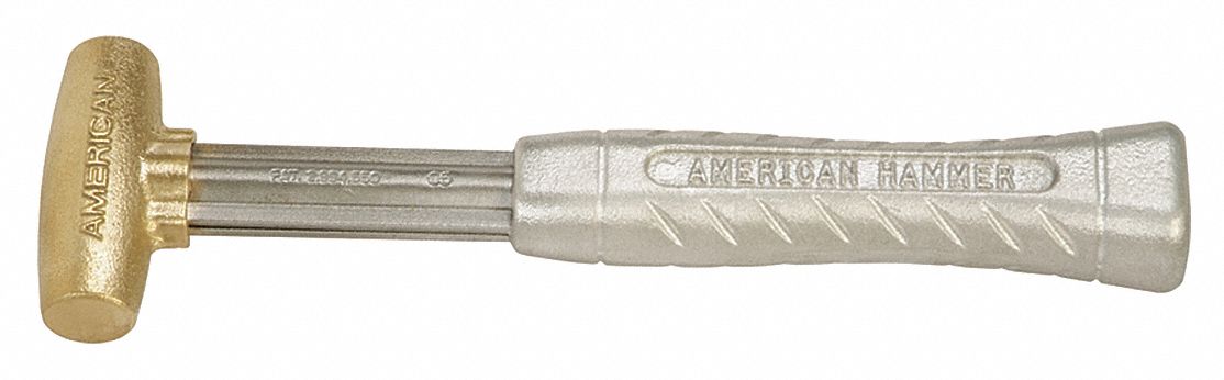 BRASS MALLET, ALUMINUM HANDLE, RIBBED GRIP, 1 LB HEAD WT, 1 IN DIA, 2 1/2 IN HEAD L