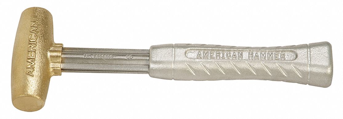 BRASS MALLET, ALUMINUM HANDLE, RIBBED GRIP, 2 LB HEAD WT, 1 1/4 IN DIA, 3 1/2 IN HEAD L