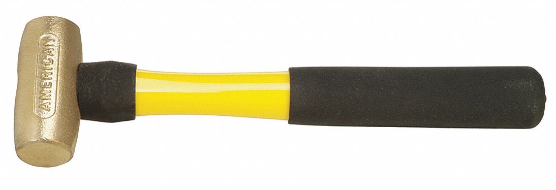 BRASS MALLET, FIBREGLASS HANDLE, TEXTURED GRIP, 2 LB HEAD WT, 1¼ IN DIA, 3½ IN HEAD L