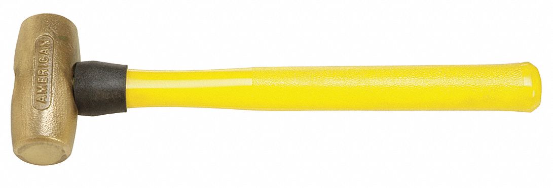 BRASS MALLET, FIBREGLASS HANDLE, TEXTURED GRIP, 3 LB HEAD WT, 1½ IN DIA, 3¾ IN HEAD L