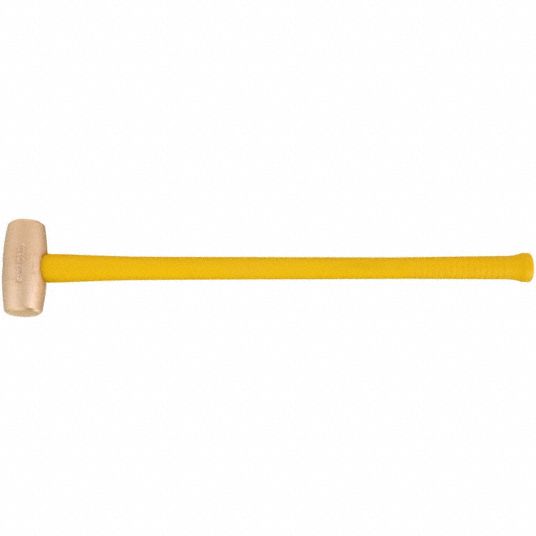 Soft-Face Sledge Hammer: Brass, Fiberglass Handle, 10 lb Head Wt, 4 in Dia,  32 in Overall Lg