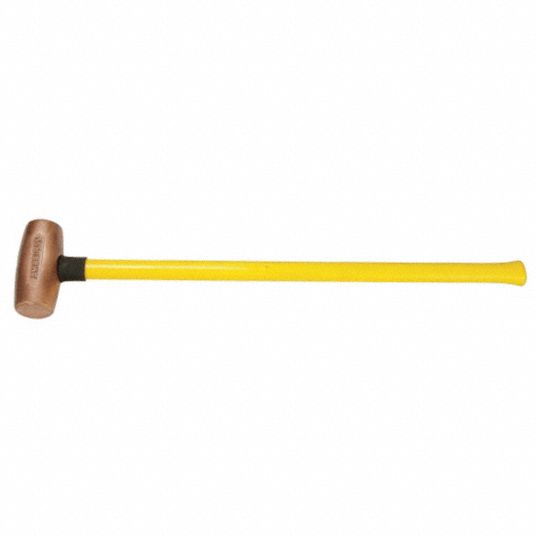 Soft-Face Sledge Hammer: Copper, Fiberglass Handle, 8 lb Head Wt, 3 in Dia,  32 in Overall Lg